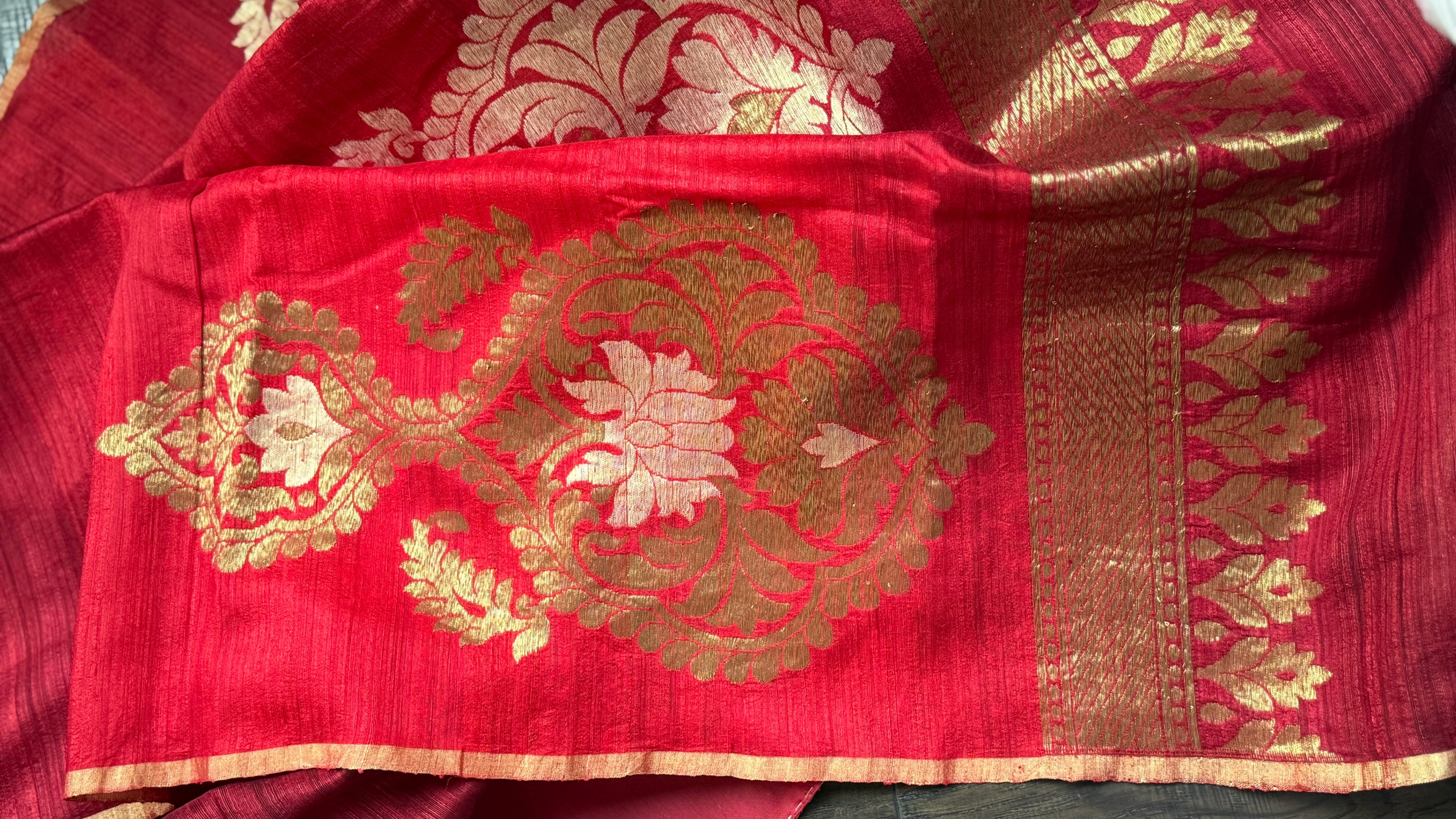 Raw Silk Banarasi - Maroon Rust Shaded