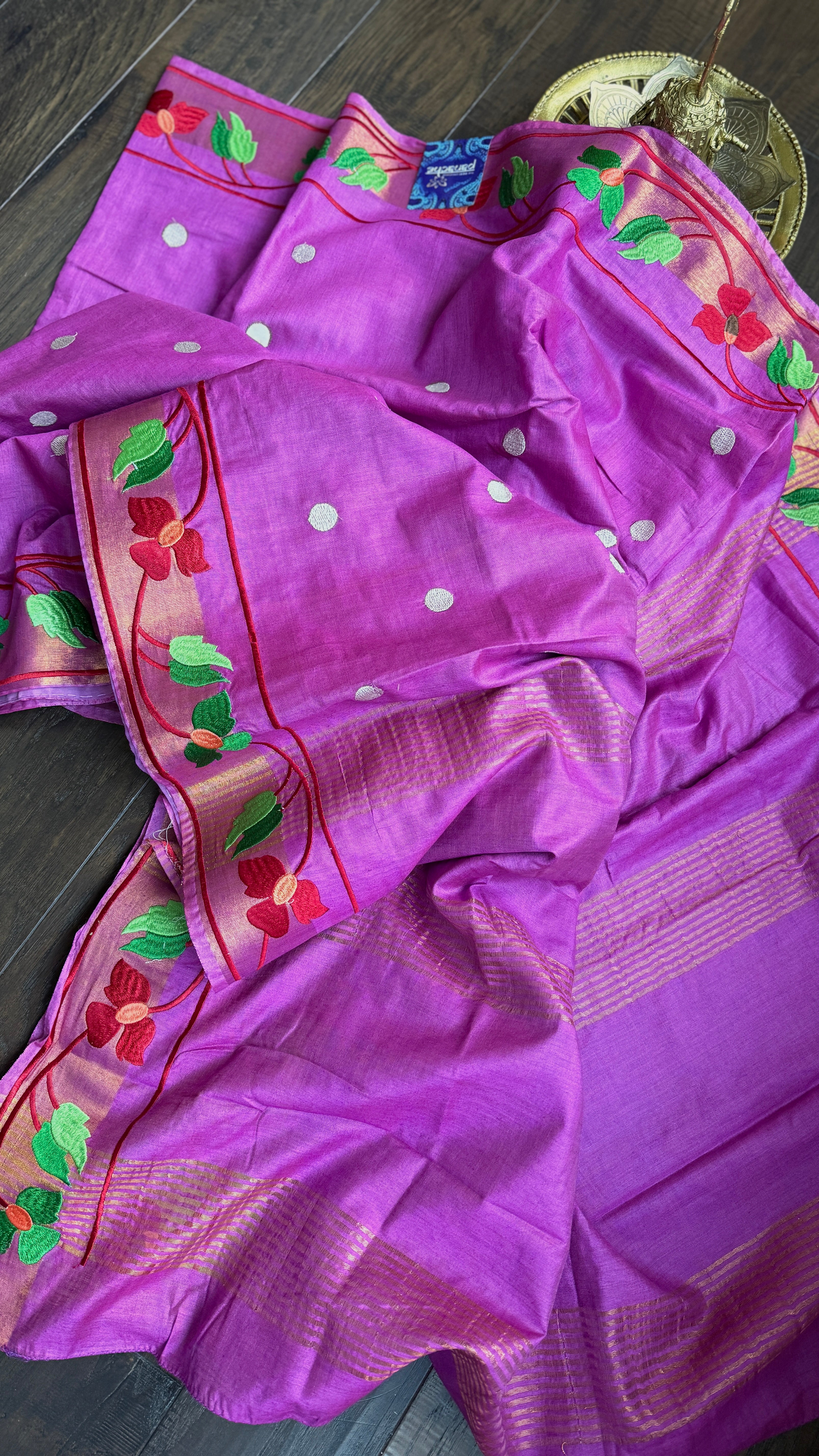 Embroidered Muga Silk - Magenta Purple Paithani