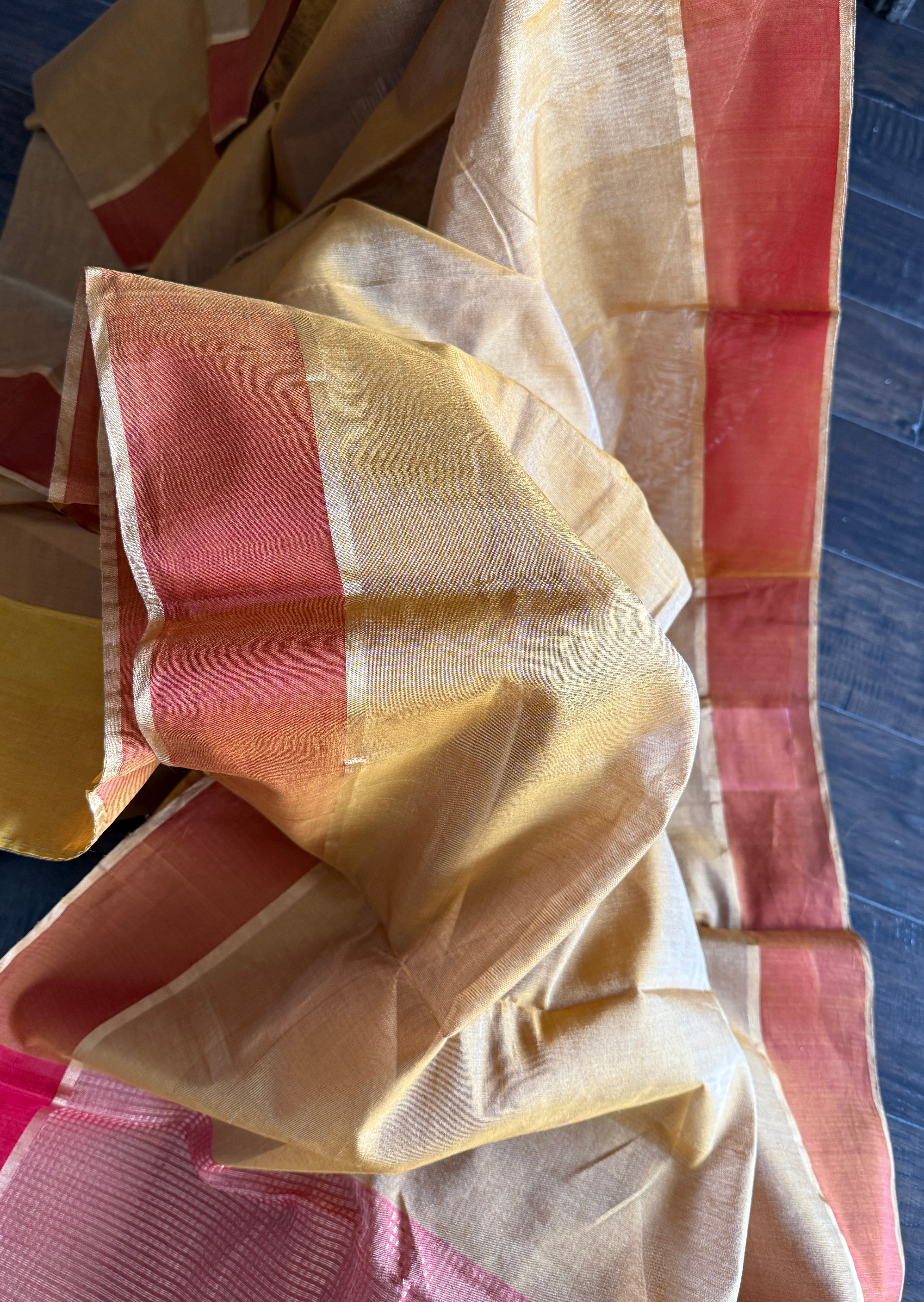 Chanderi Silk Cotton Tissue - Ochre Yellow Woven