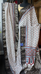 Dola Silk Ajrakh - Cream Black