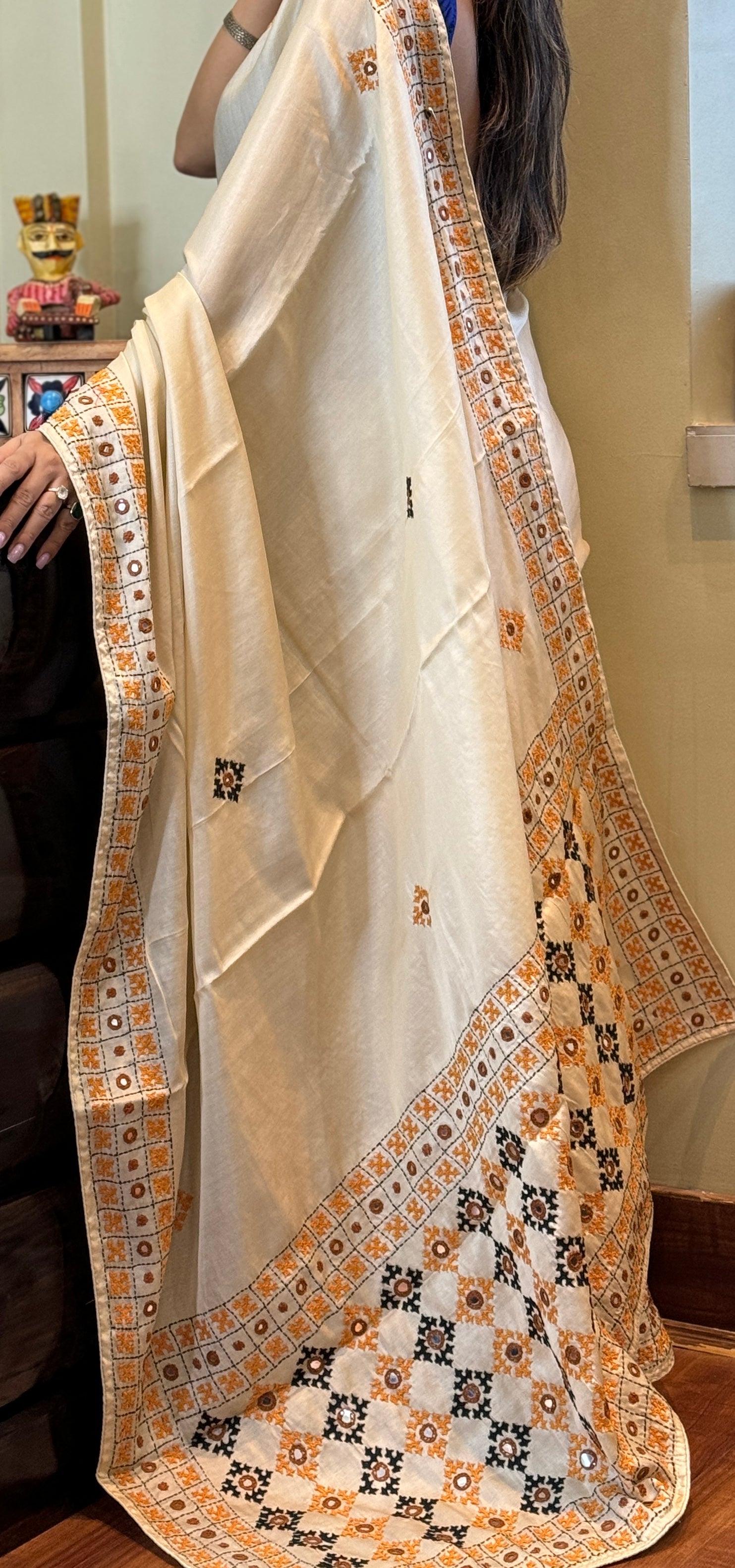 Soft Silk Kutch Embroidered - Cream