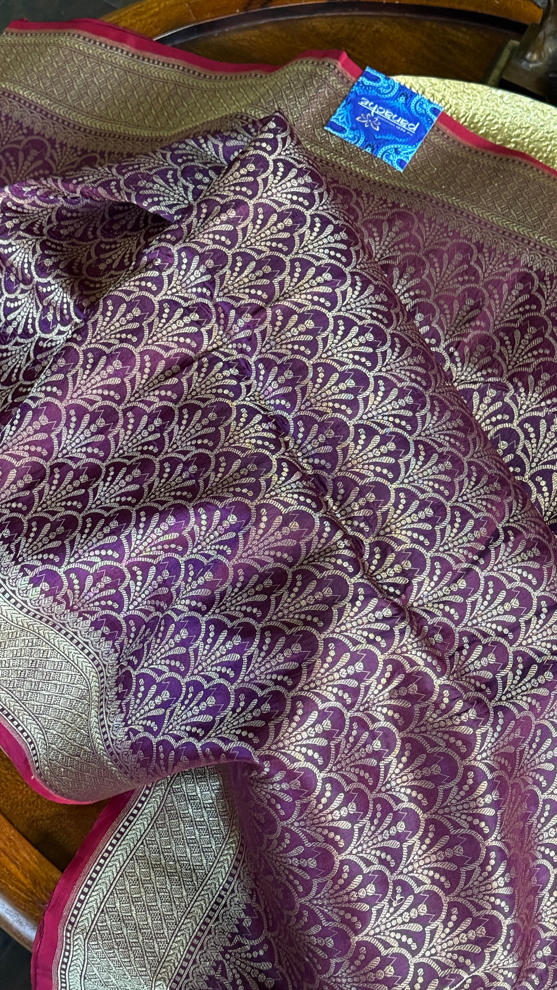 Pure Silk Brocade Banarasi- Plum Golden Zari