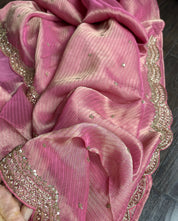 Designer Georgette Organza - Pink Dual Shaded Scalloped Border