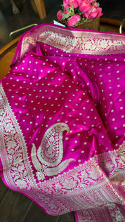Soft Silk Mashru Banaras Saree - Pink Antique gold Zari