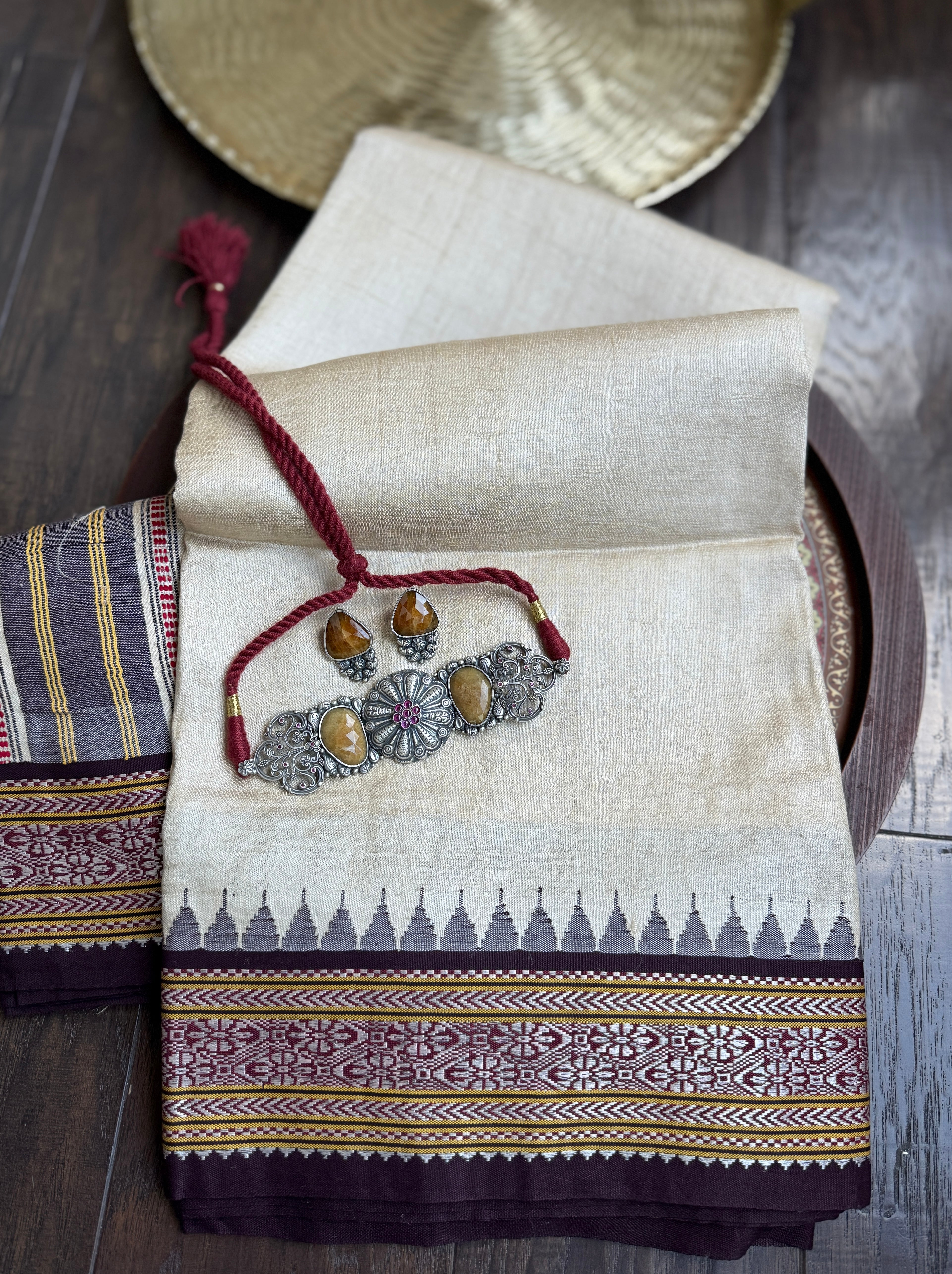 Vidarbha Tussar Silk - Tussar Color Dark Butgundy woven