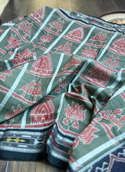 Pure Sambalpuri Cotton - Moss Green Grey NabaKothi