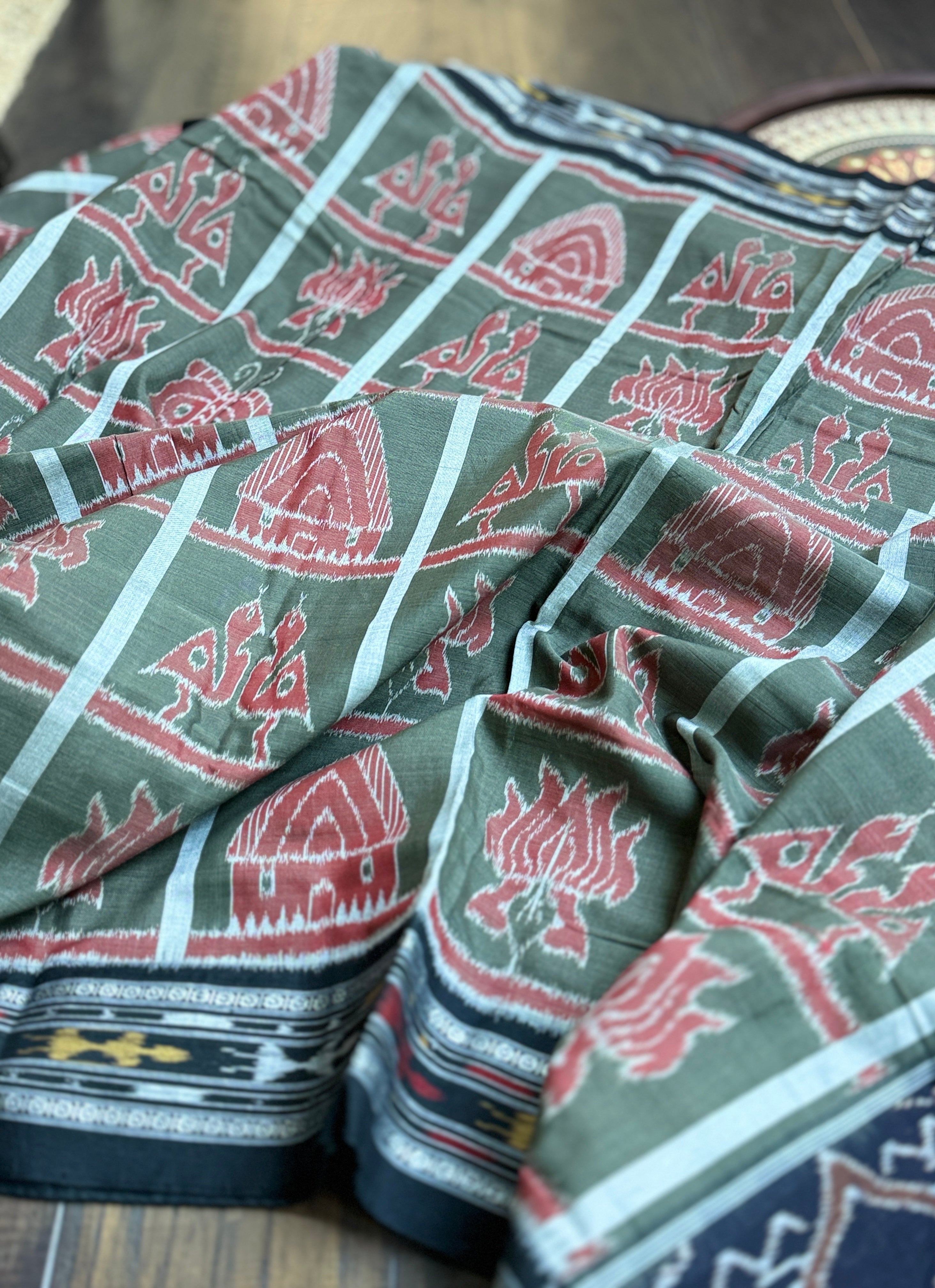 Pure Sambalpuri Cotton - Moss Green Grey NabaKothi