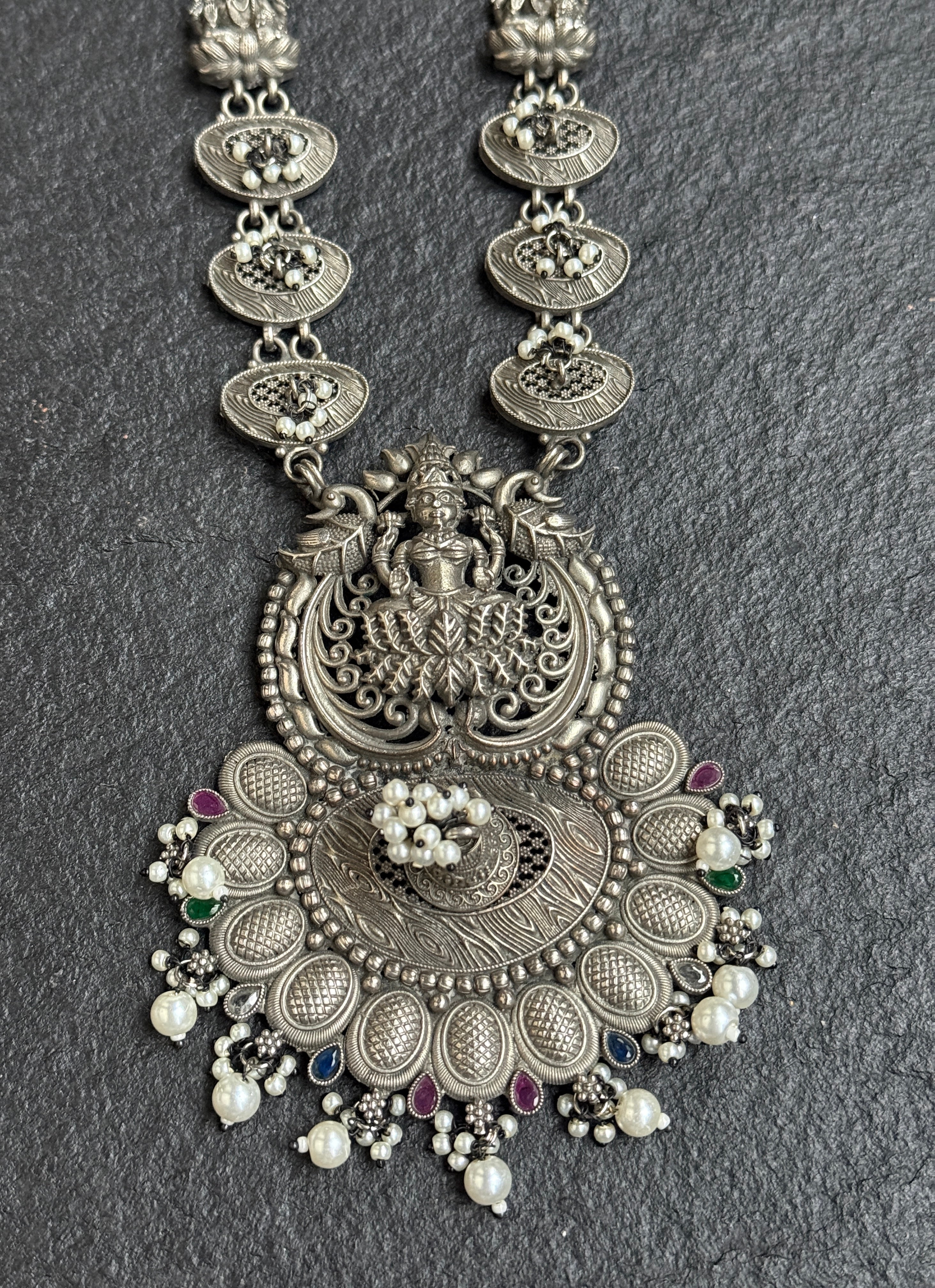 German Silver Pendent Lakshmi- Vintage Necklace – Panache-The Desi