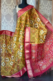 Pure Cotton Silk Ikat - Yellow Red