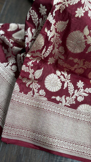 Pure Silk Katan Jaal Banarasi- Dark Maroon