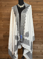 Kashmiri Woven Stole - Beige Black