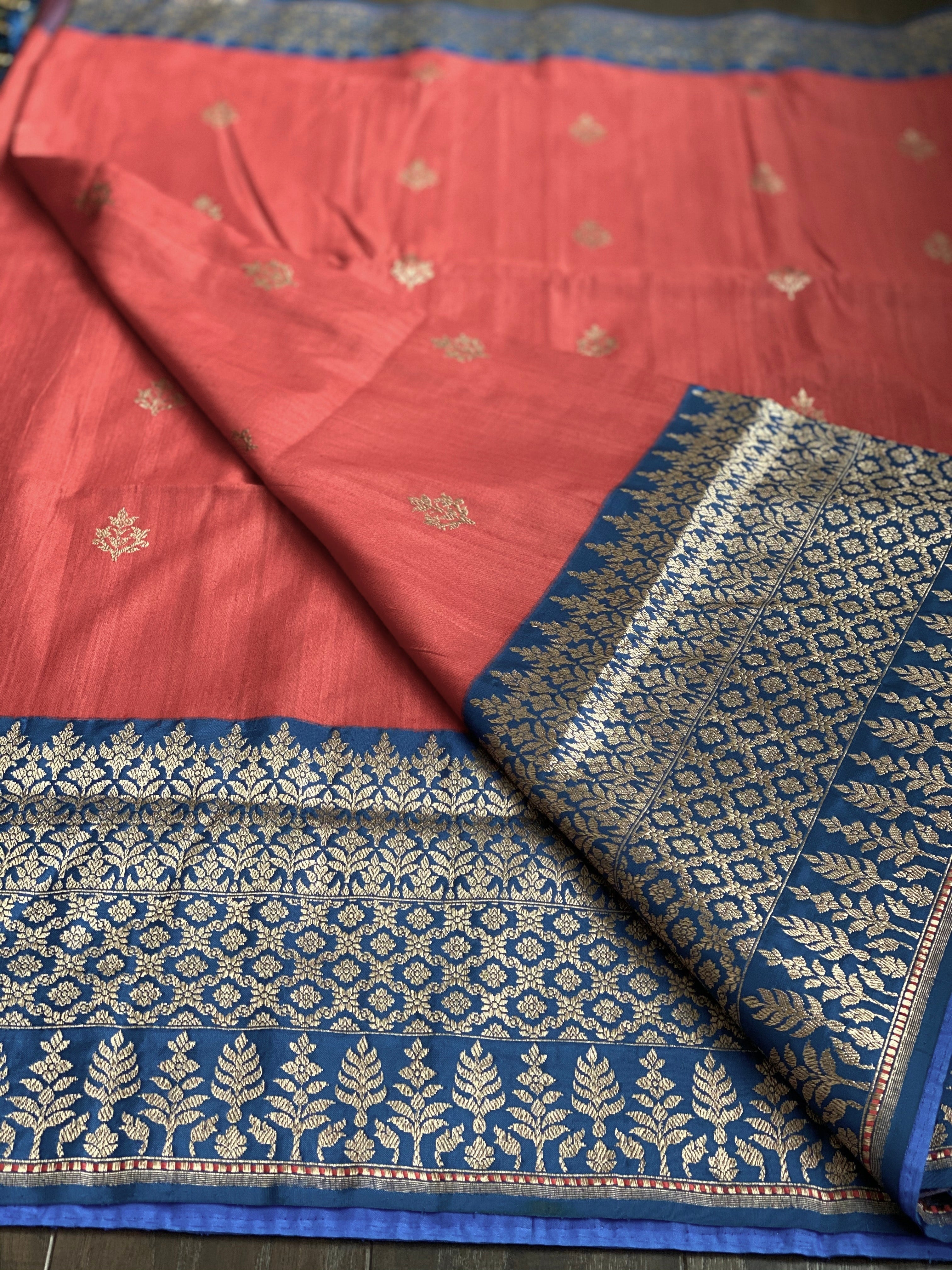 Pure Tassur Silk Banarasi - Red Blue