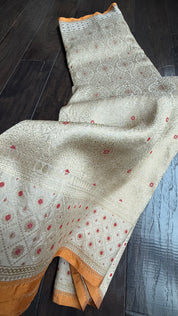 Pure Silk Brocade Banarasi- Cream Golden