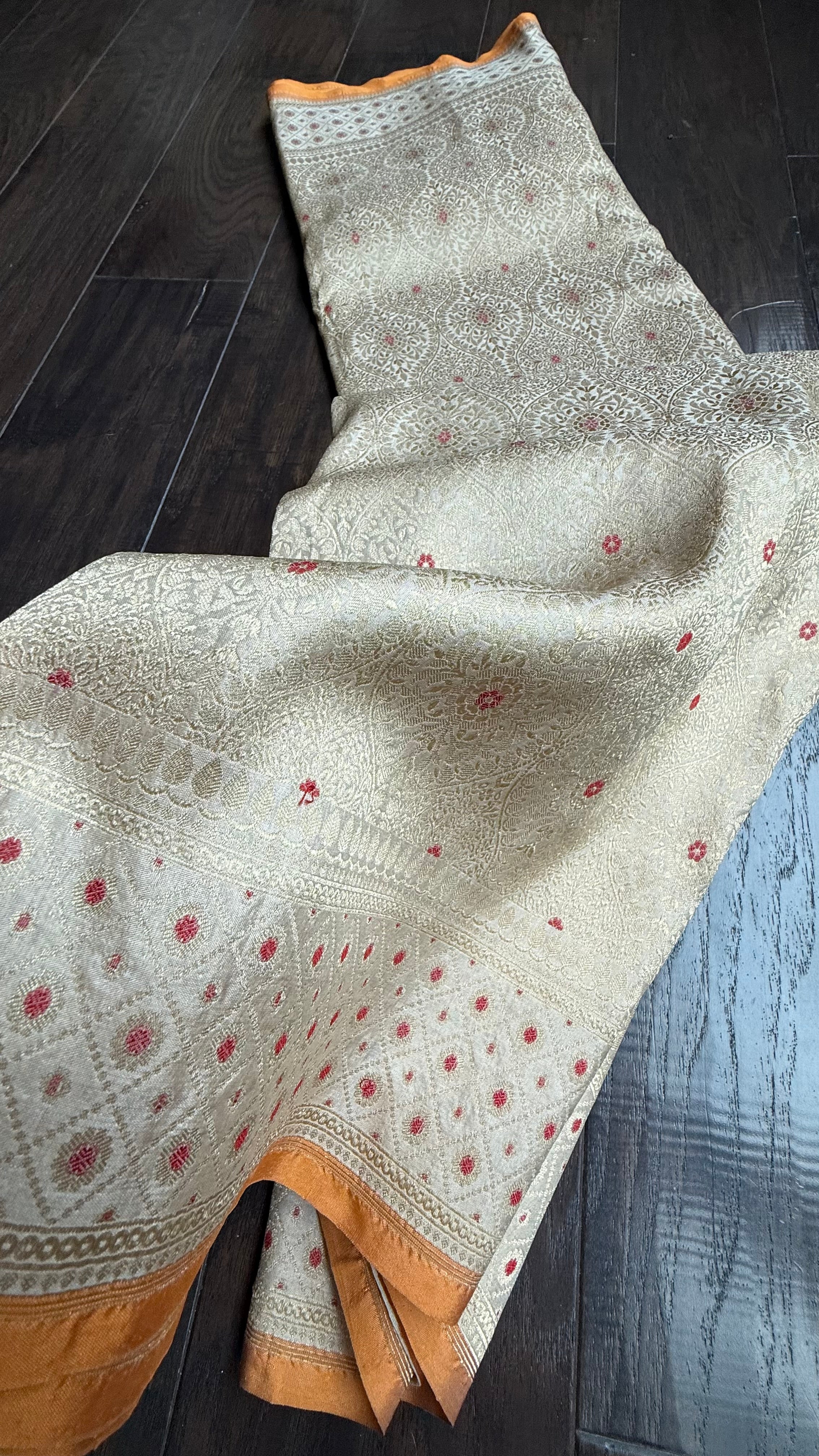 Pure Silk Brocade Banarasi- Cream Golden