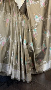 Soft Silk Banaras Saree - Cement Grey Meenakari