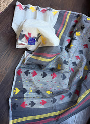Dhakai Jamdani  - Off White Black Yellow Red