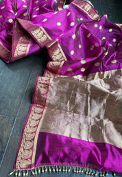 Pure Chanderi Pattu Silk - Magenta Pink Paisley Woven