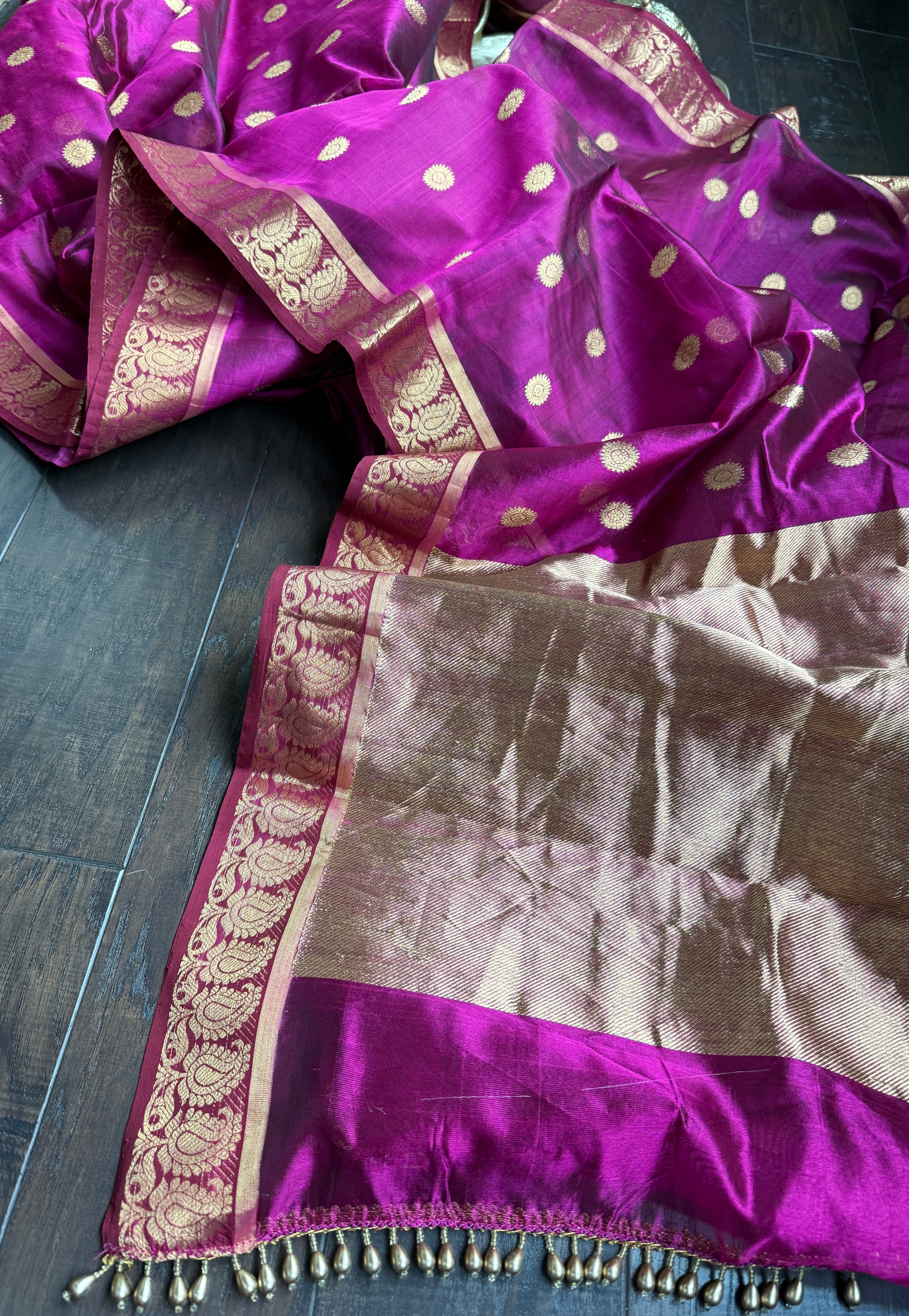 Pure Chanderi Pattu Silk - Magenta Pink Paisley Woven