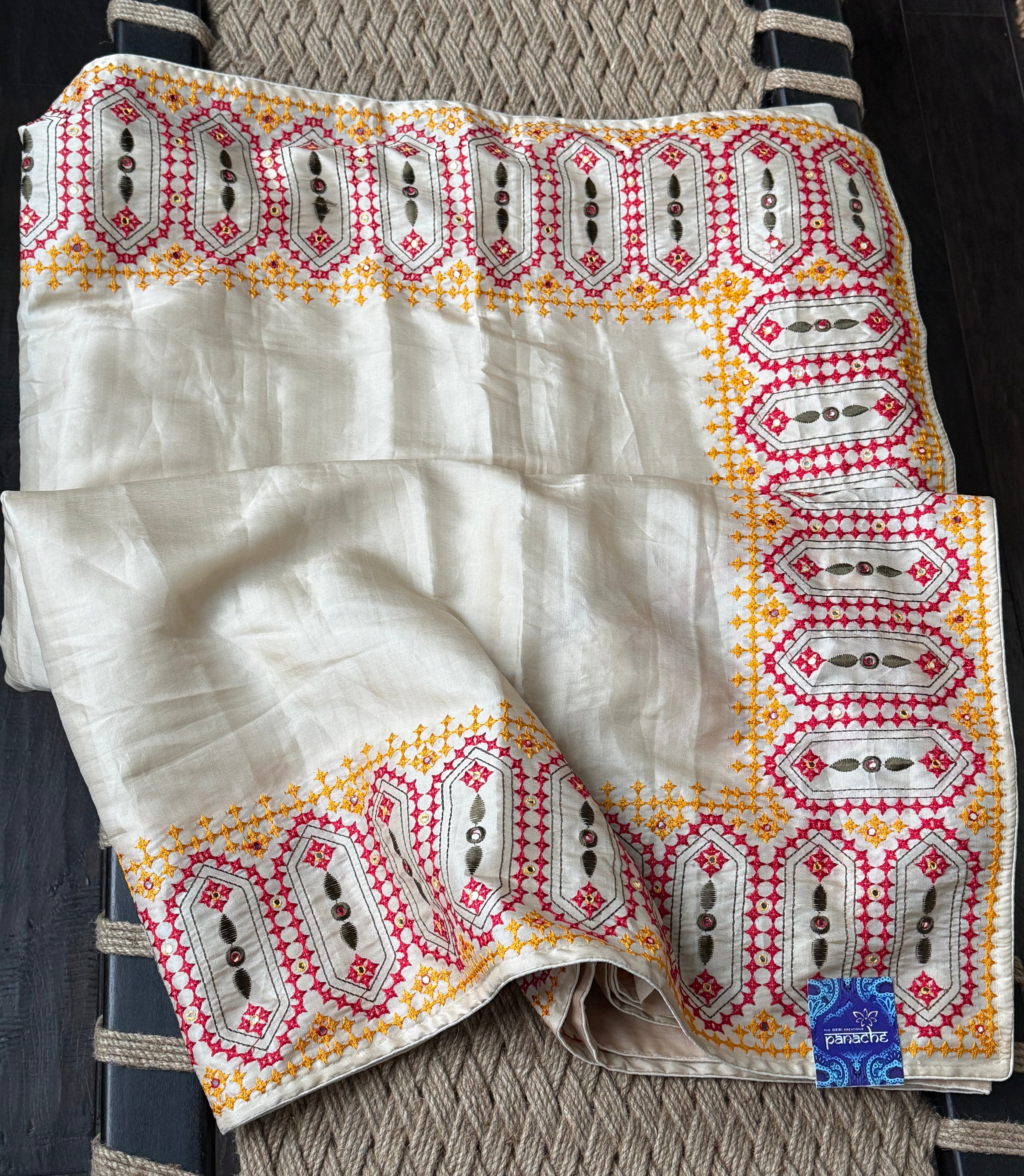 Soft Silk Kathiyawadi Embroidered - Beige