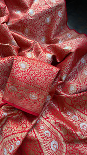 Soft Silk Brocade Banarasi - Red Sona Rupa Zari