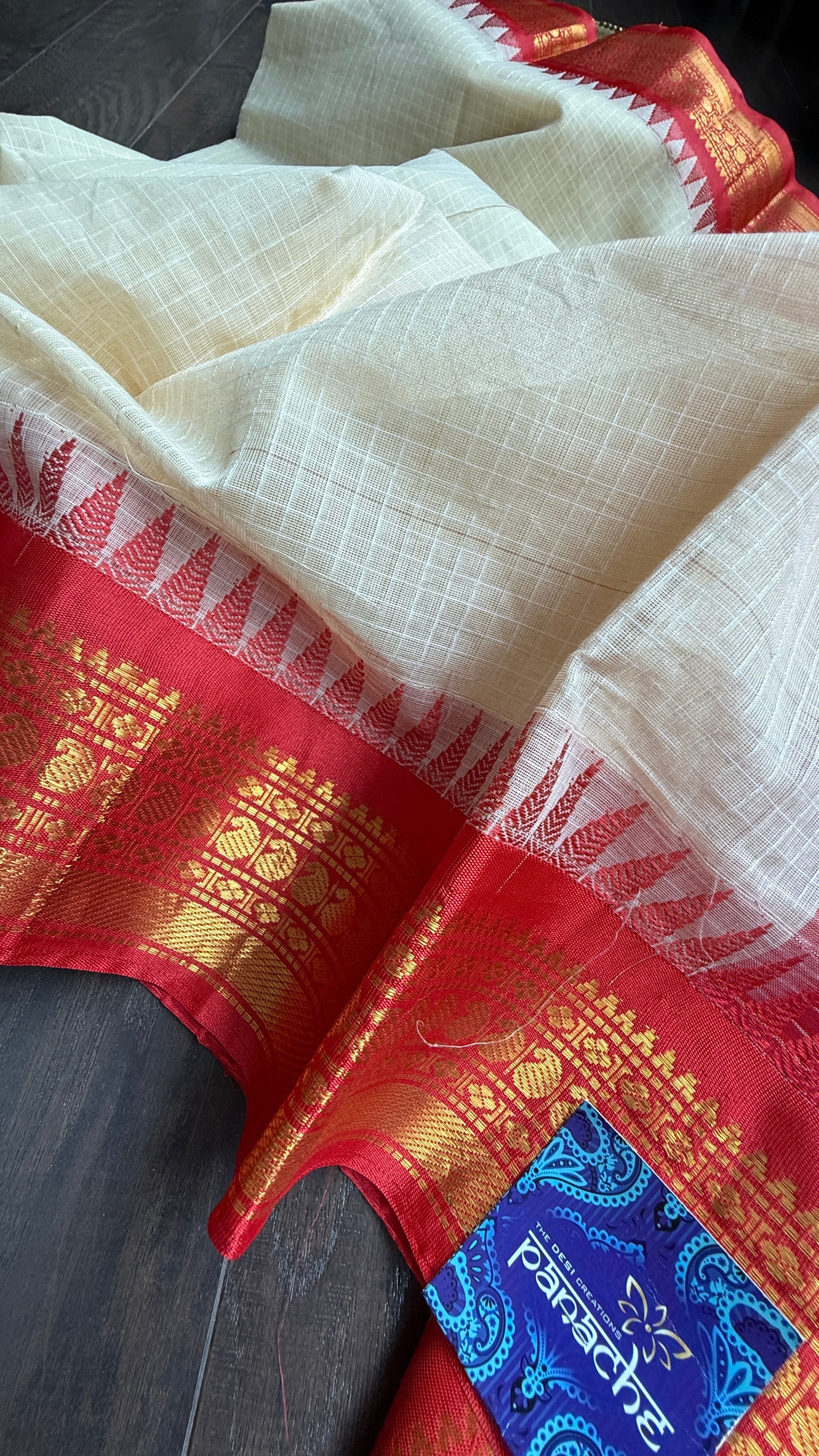 Cotton Gadwal - Beige Red