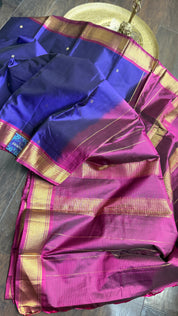 Pure Silk 1gm Zari Kanjivaram - Purple Blue Pink self Stripe