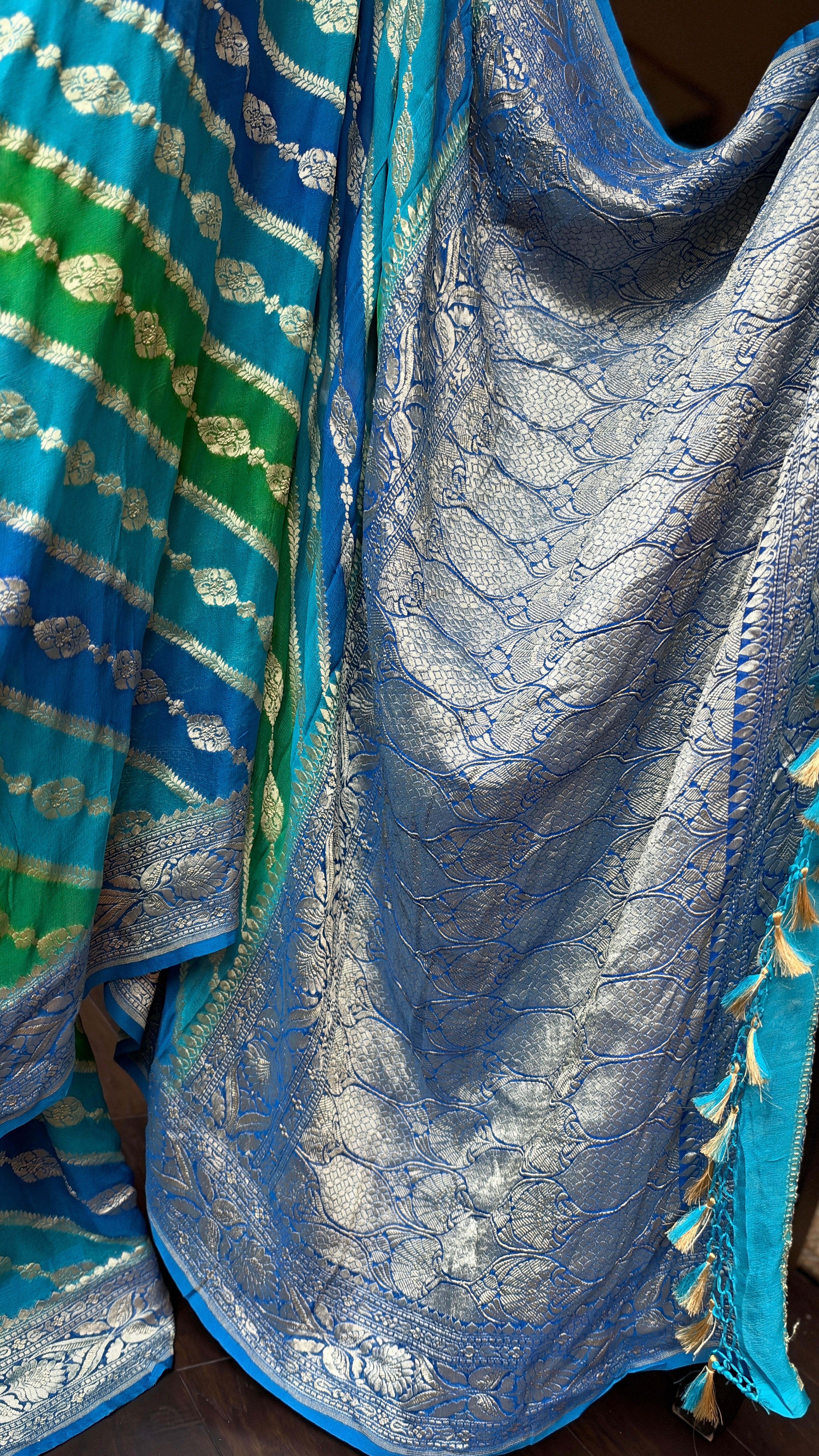 Khaddi Georgette Banarasi - Firozi Blue Green Multi color Rangkat