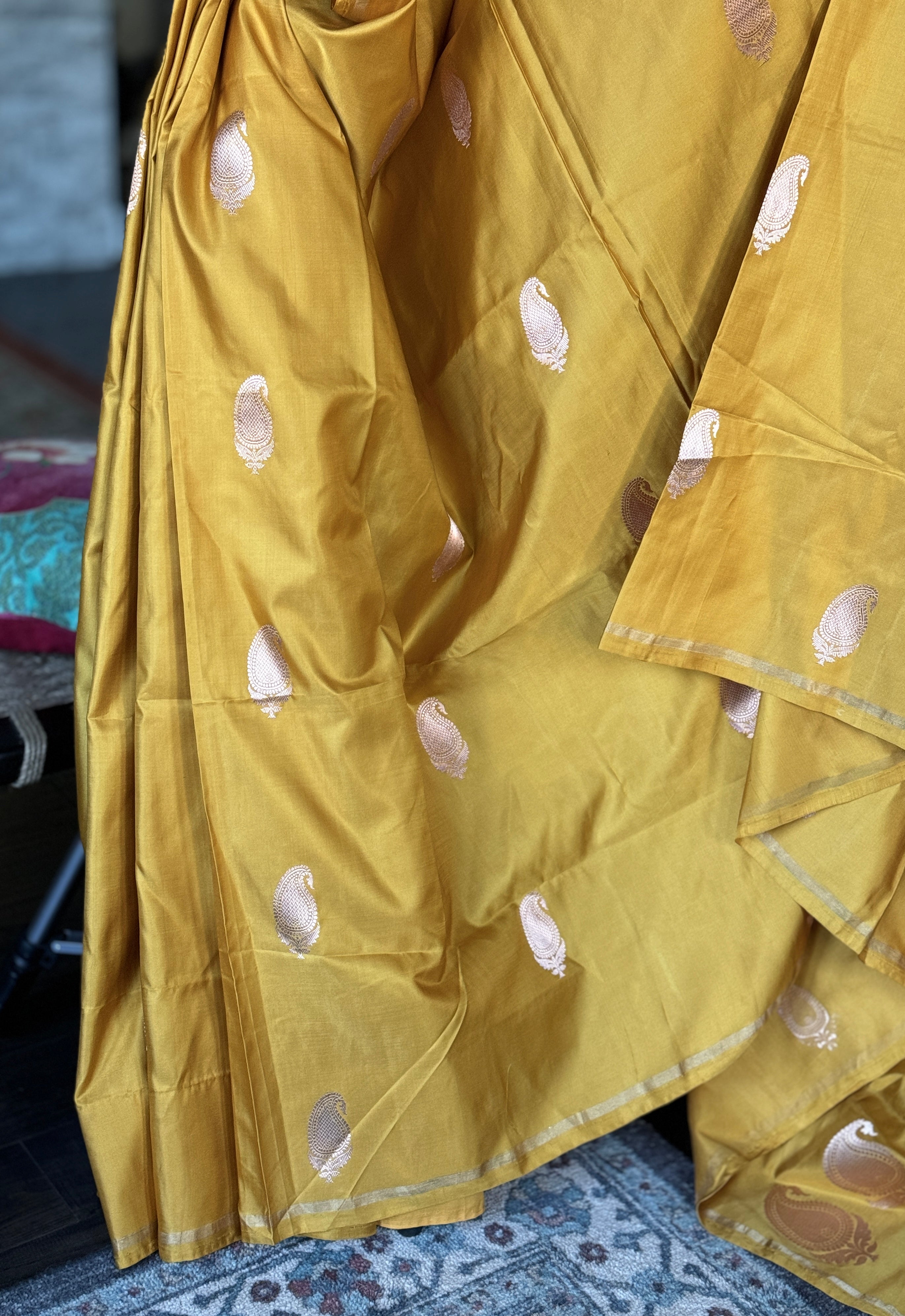 Pure Silk Mashru Banarasi- Ochre Yellow