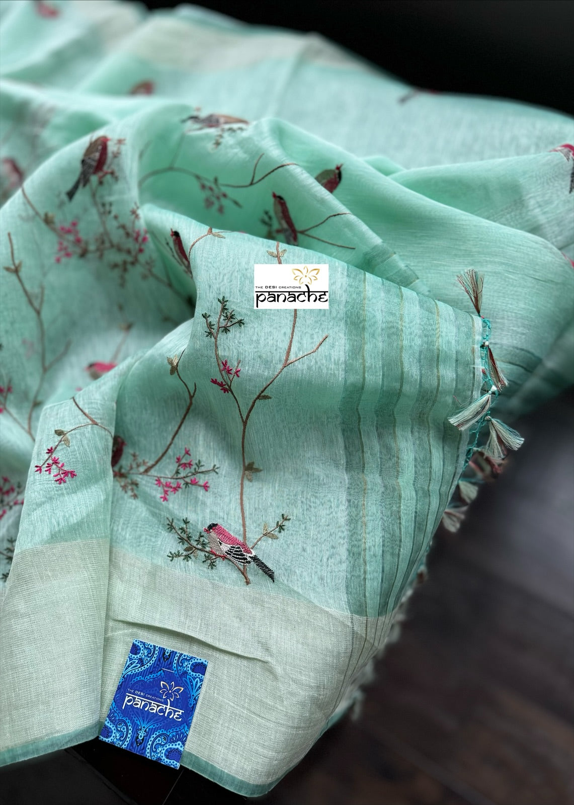 Embroidered Linen Silk - Mint Green