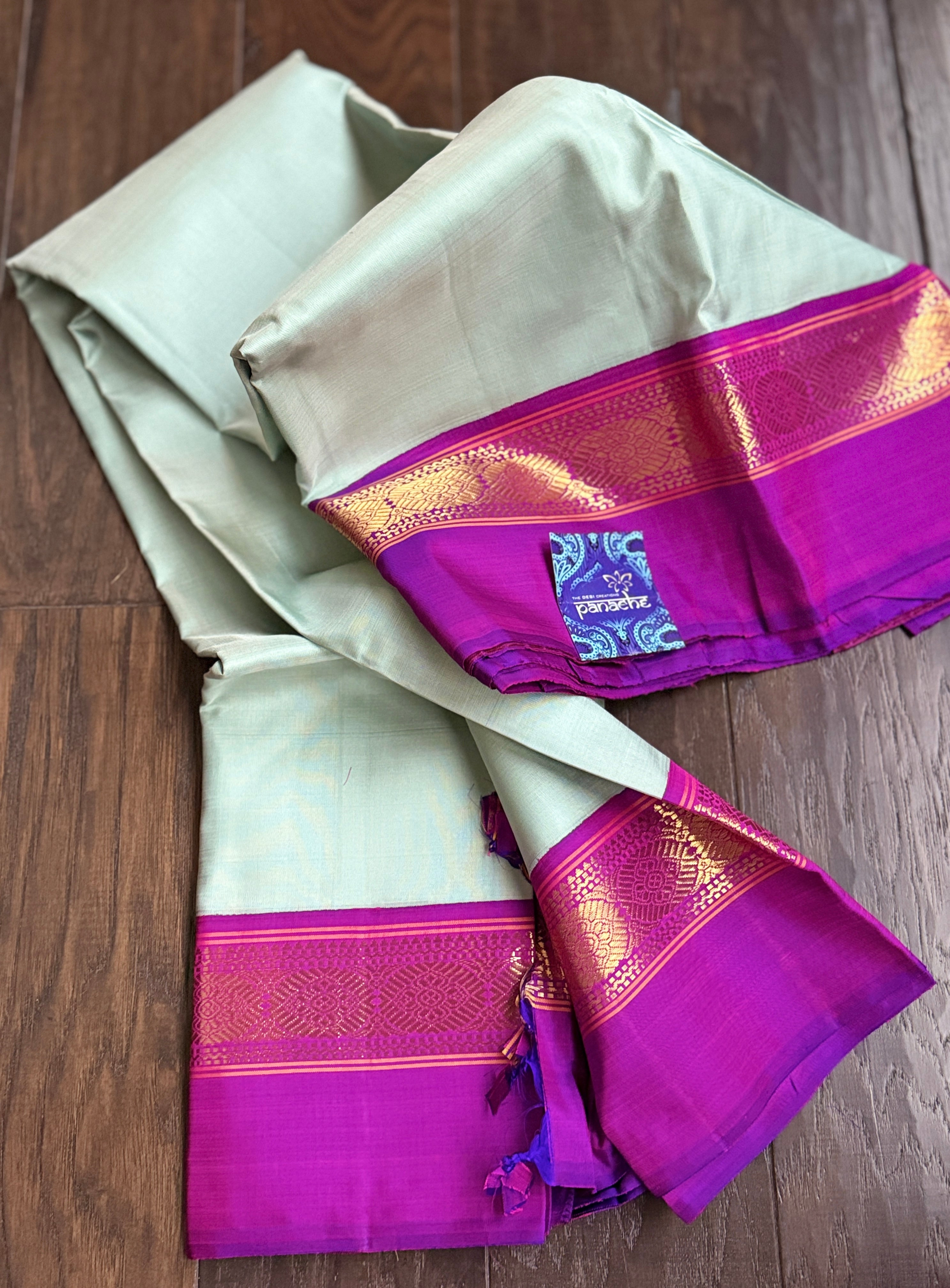 Pure Silk Kanjivaram - Pale Aqua Blue 2g Pure Zari