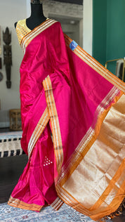 Pure Silk Mashru Banarasi- Rani Pink Ochre Orange