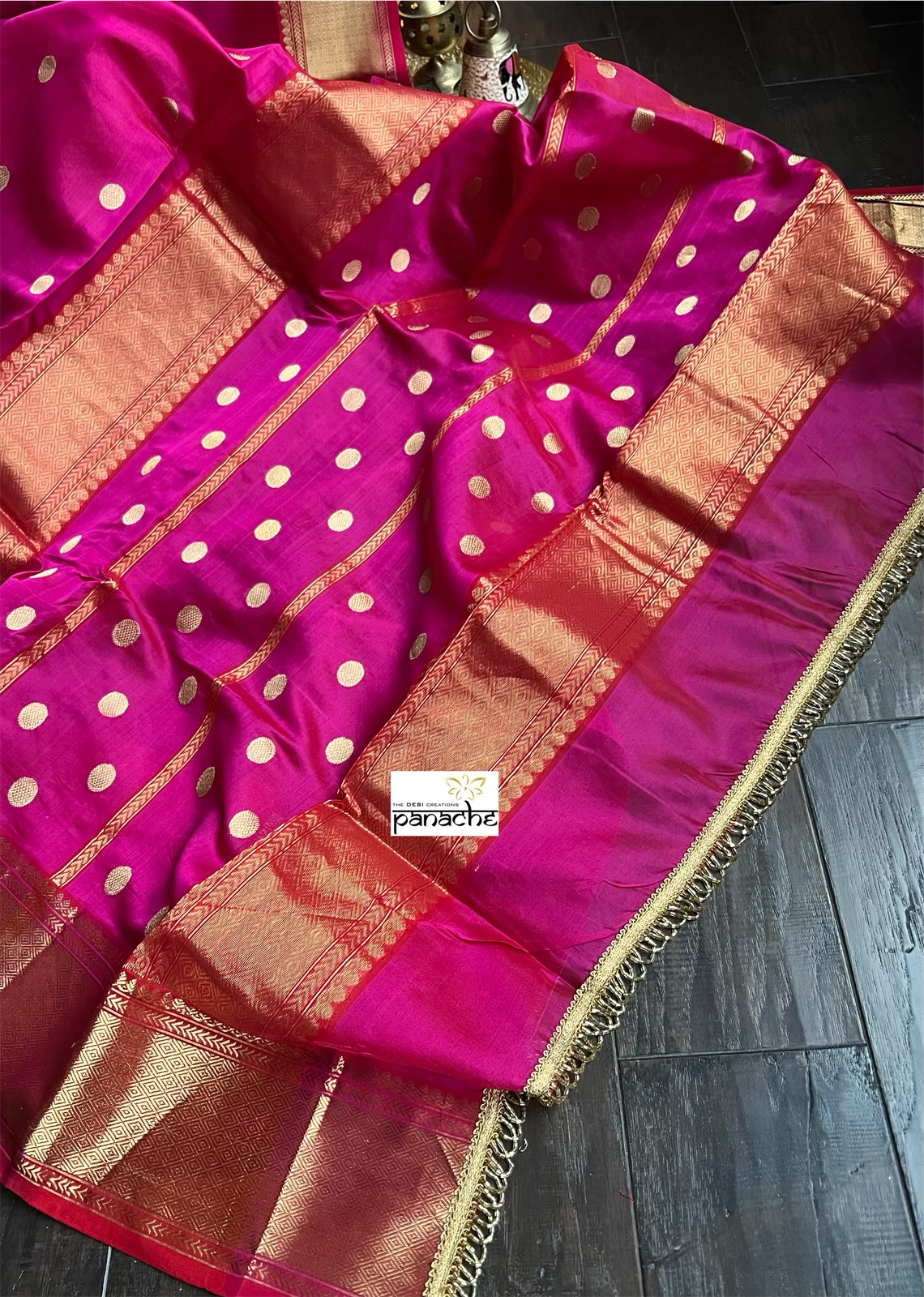 Pure Chanderi Pattu Silk - Magenta Pink Iknaliya woven