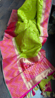 Soft Silk Banarasi - Lime Green Magenta Antique Golden Zari