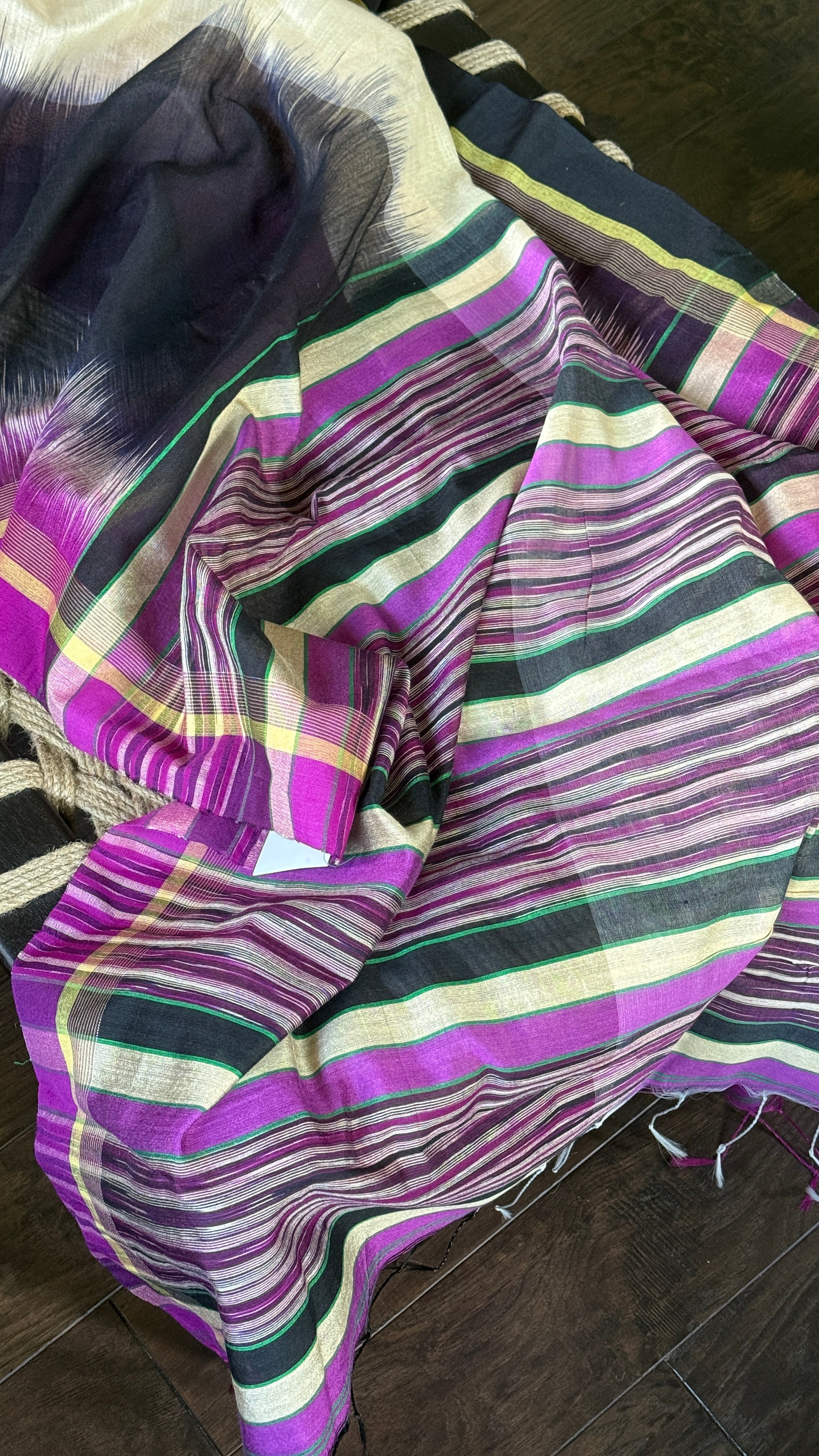 Cotton Silk Ikat - Cream Purple Black