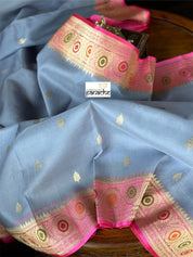 Pure Organza Silk Banarasi - Grey Pink