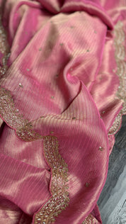 Designer Georgette Organza - Pink Dual Shaded Scalloped Border