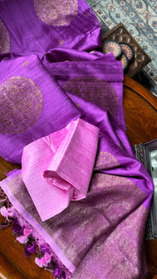 Pure Tussar Silk Banarasi - Purple Kadwa