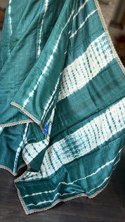 Designer Tussar Silk Shibori - Teal Green