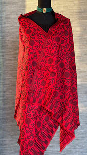 Semi Pashmina Stole - Red Black