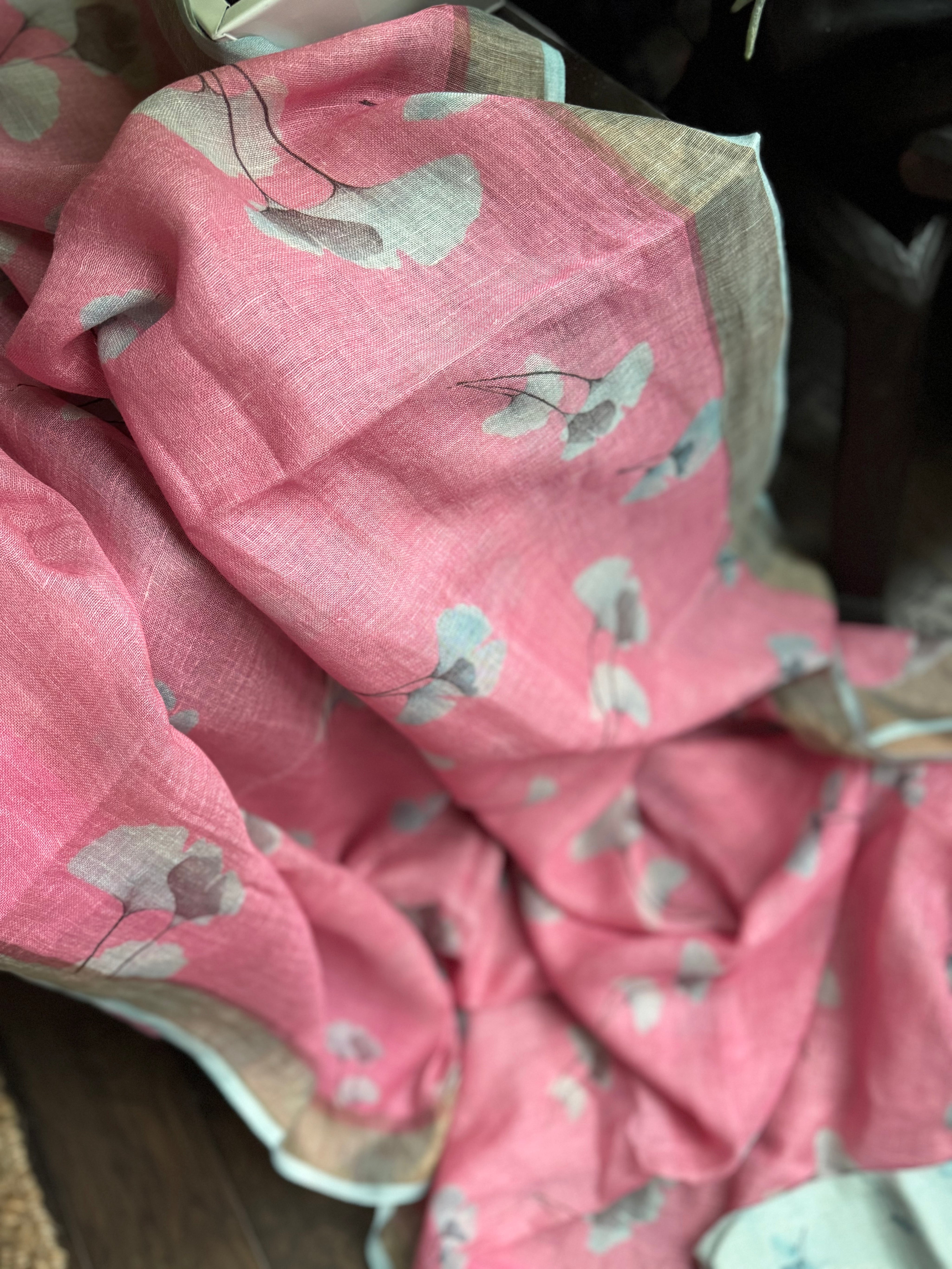 Linen Digital Print - Pink floral