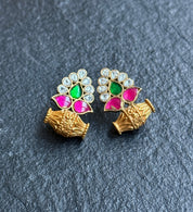 Earring 925 Silver- Kundan Gold Stud