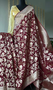 Pure Silk Katan Jaal Banarasi- Dark Maroon