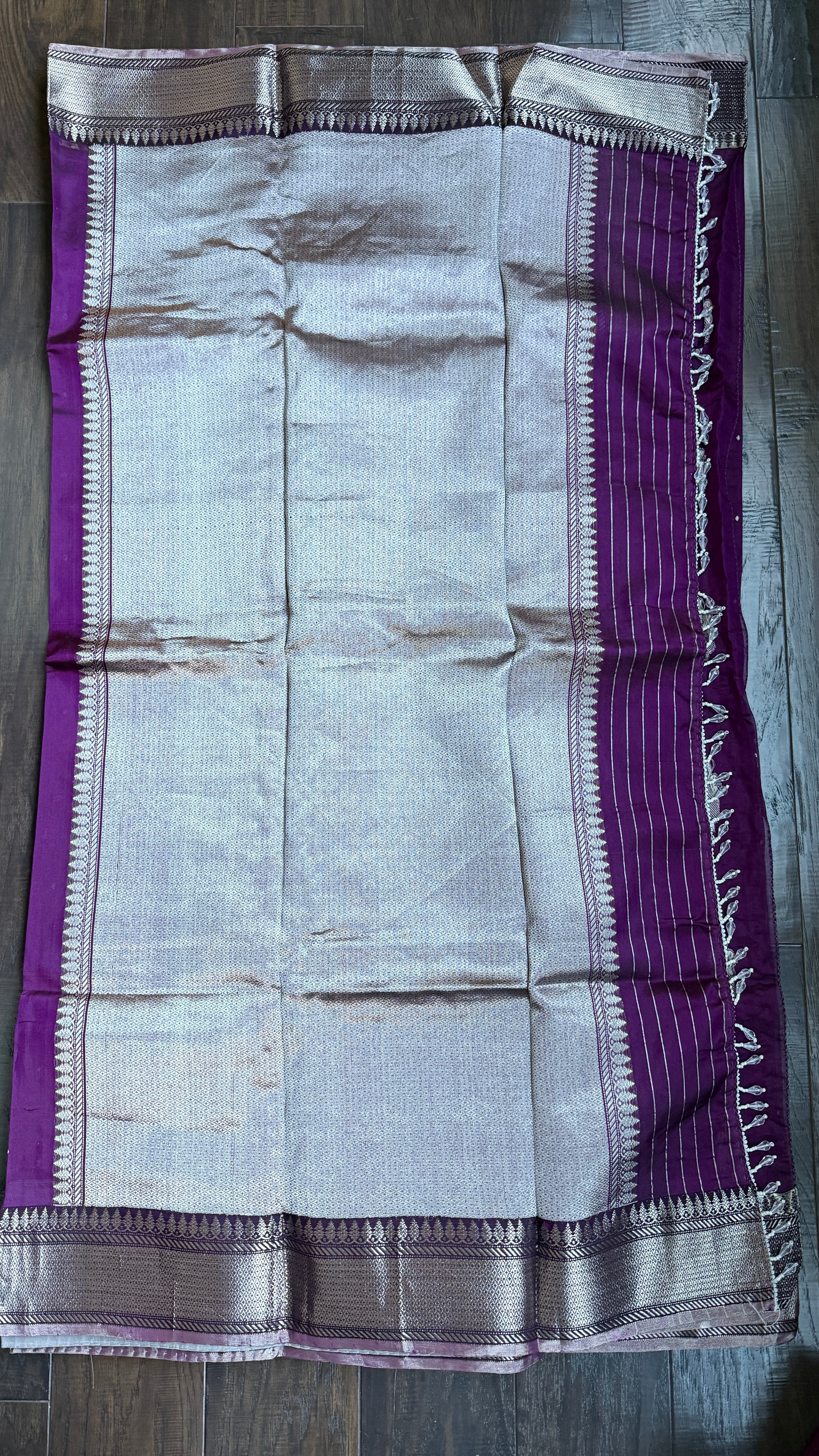 Pure Chanderi Pattu Silk Eknaliya - Wine Silver
