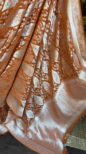 Khaddi Georgette Banarasi - Light Orange Hand Brush Painted