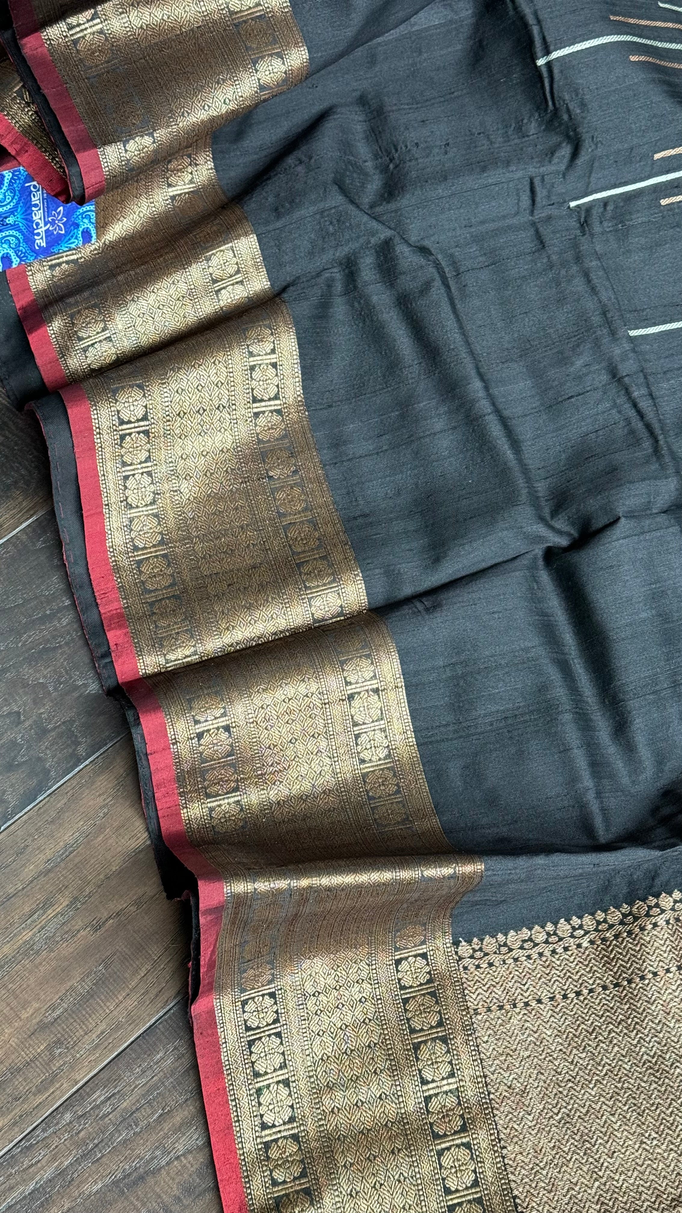 Pure Tussar Silk Banarasi - Black Antique Zari