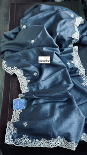 Designer Tussar Silk - Black Hand Embroidered