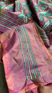 Bangalore Batik Kantha Silk -  Orange Pink Dual Tone