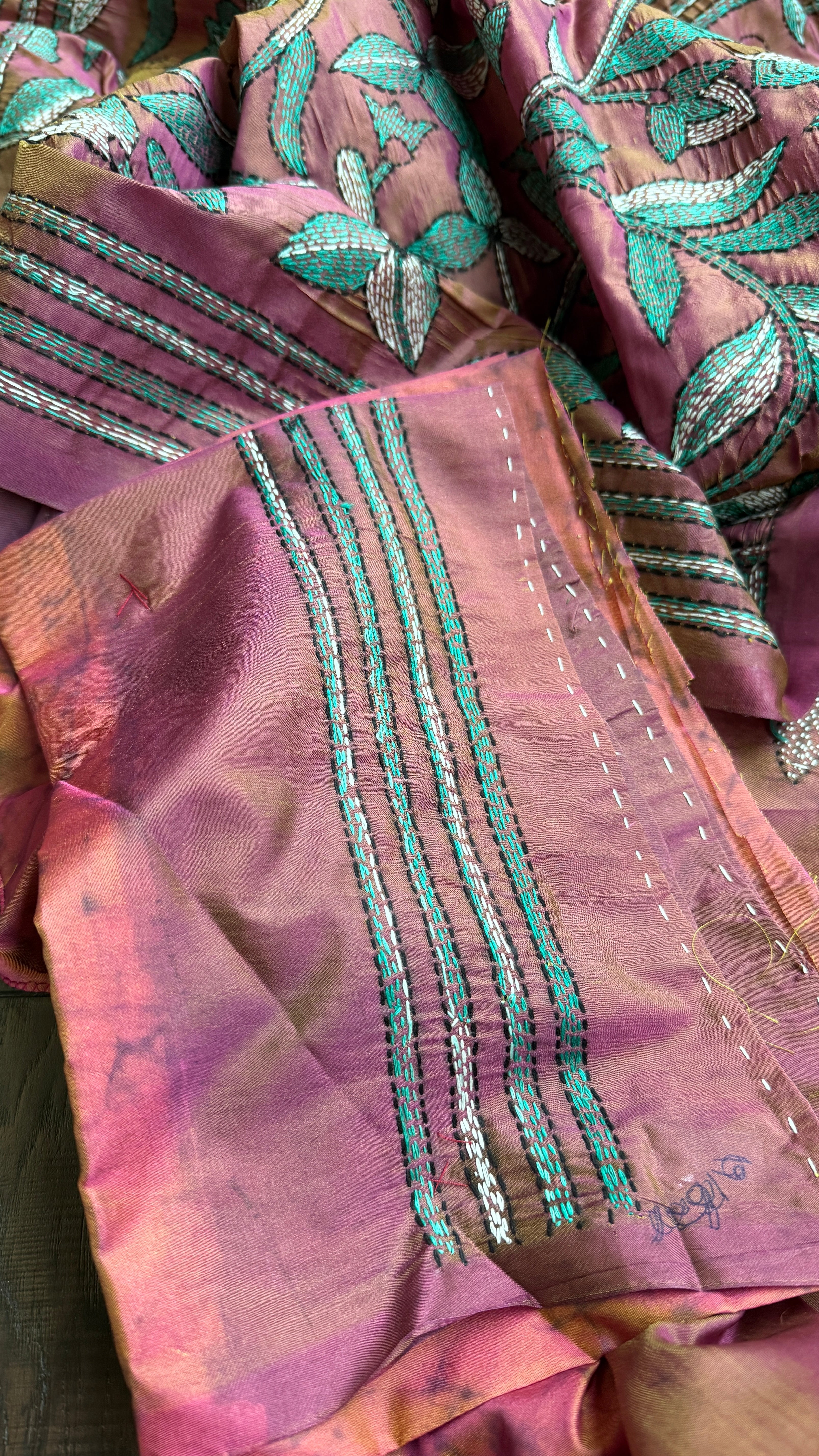 Bangalore Batik Kantha Silk -  Orange Pink Dual Tone