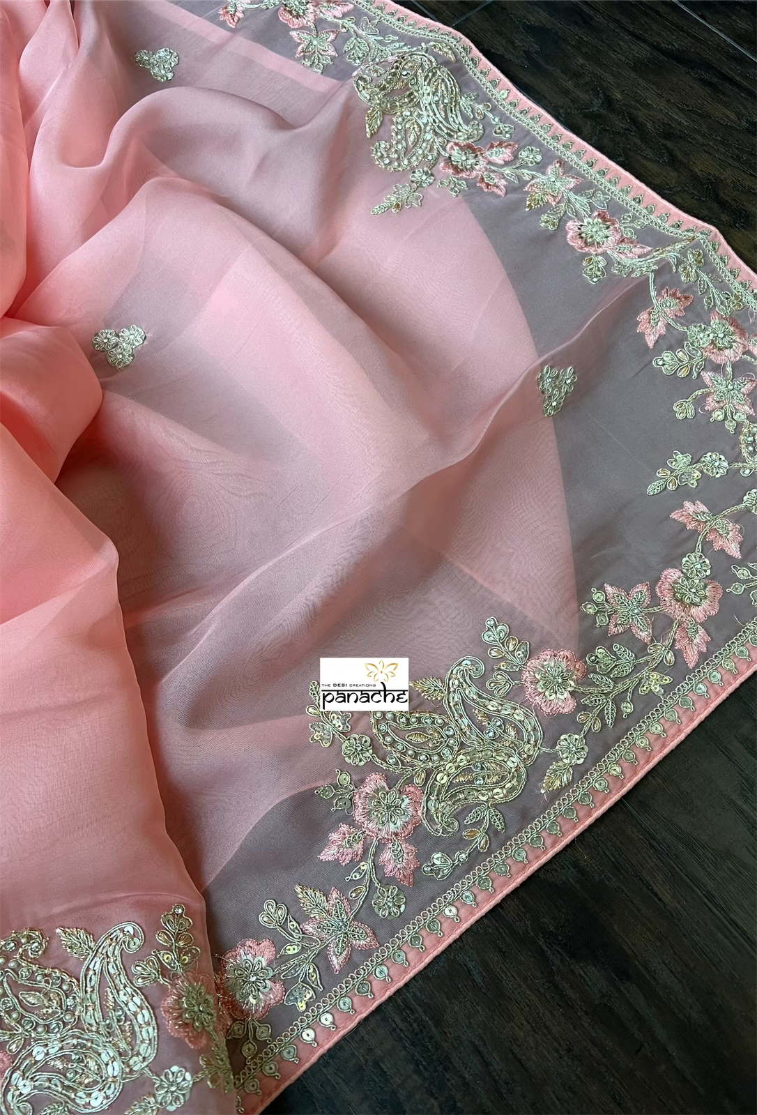 Designer Organza - Pink Embroidered