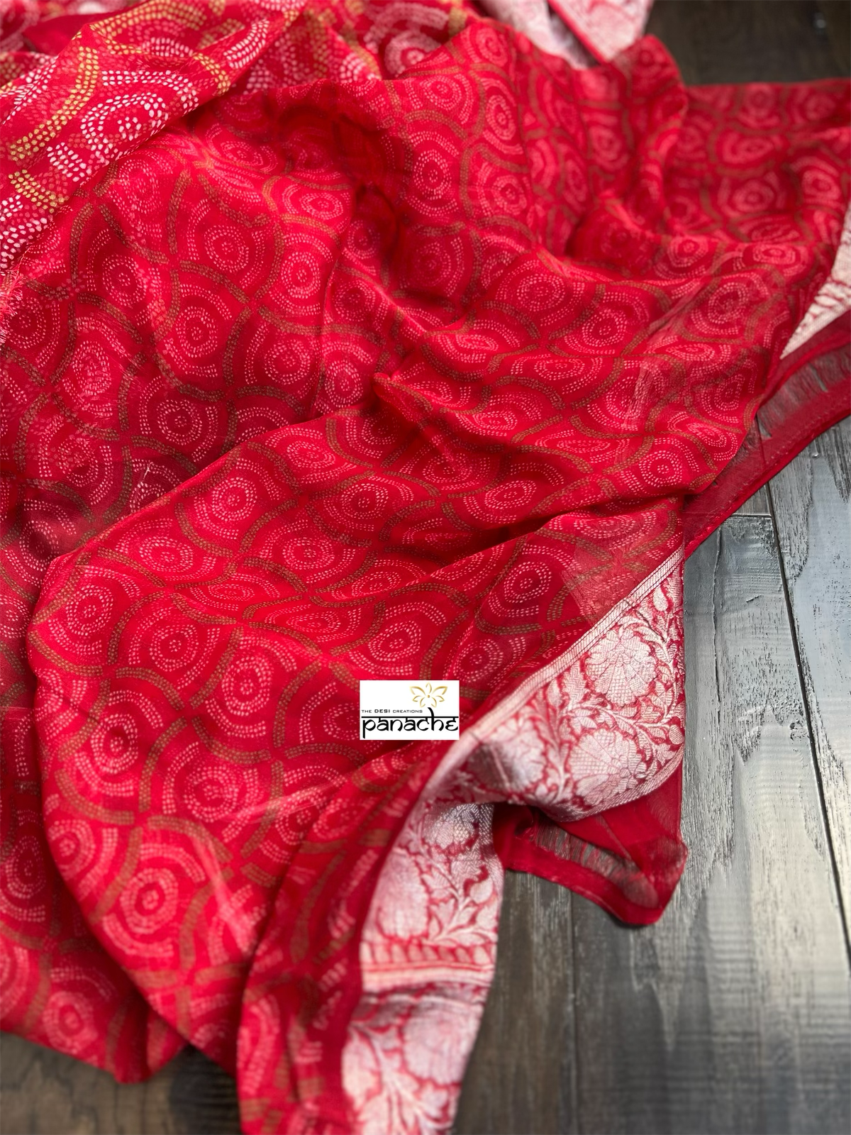 Khaddi Chiffon Banarasi - Red Bandhej Printed